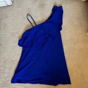 Impeccable Pig Ruffle One Shoulder Blue Dress with Strap | Small